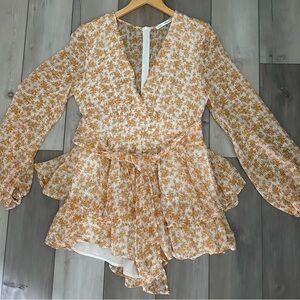 Saints + Secrets Ruffles Yellow & White Long Sleeve Romper Size L